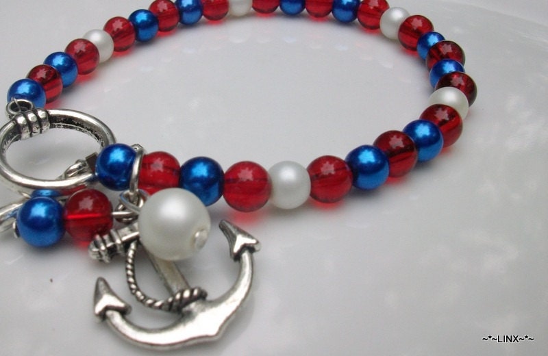 Anchor red white & blue Nautical Jewelry / eight inches / Nickle free