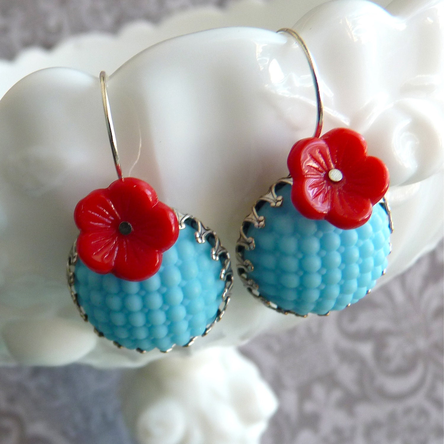 Earrings Poppies in Winter a Blue Sky Daydream