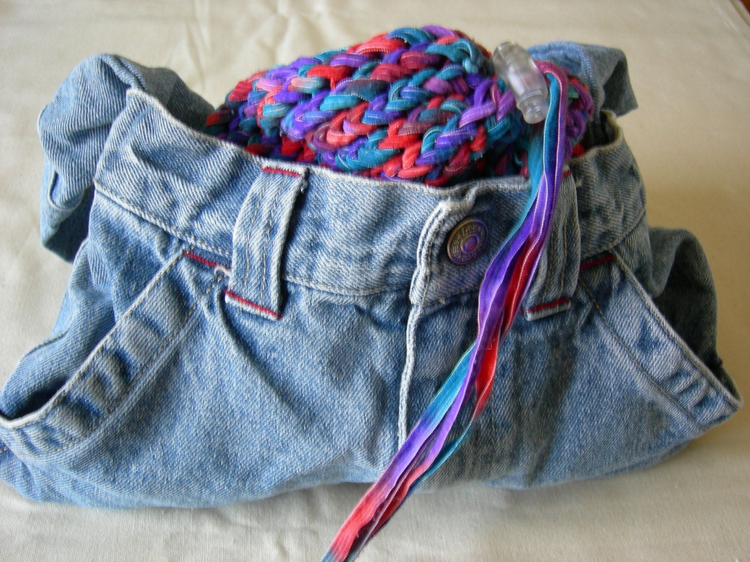 SALE- Jean Purse with  Festival Ribbon Drawstring Top