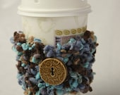 Coffee Cup Cozy Blue and Brown Boucle