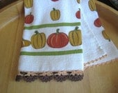 Fall season Kitchen towels (2ea), with crochet edges, new - DEMET