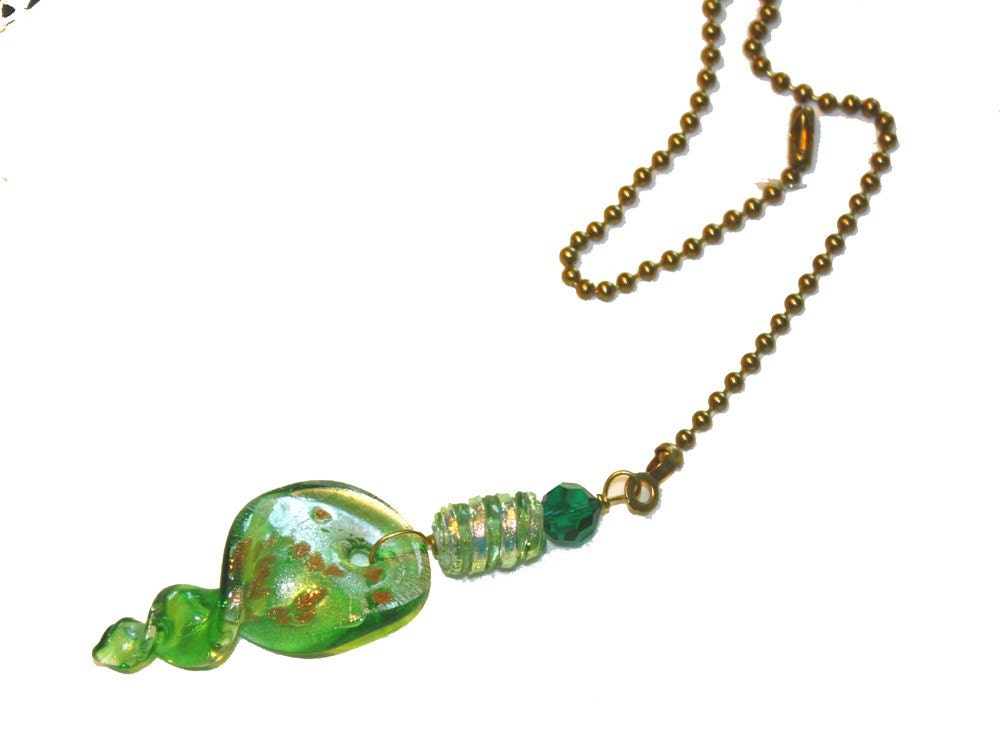 Emerald Green Lamp or Fan Pull - Dichroic Glass Bead - Housewares  -  Home and Living - Home Decor