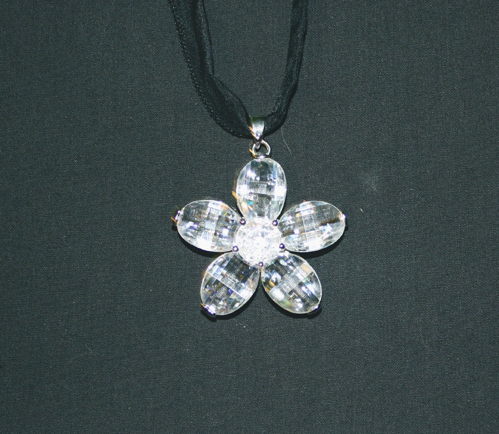 Sterling Silver and CZ Pendant - Flower - Clear - Jewelry Pendant - Supplies Bead - Pendant