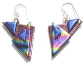 Dichroic Glass Earrings - Blue - Pink - Green - Gold  - Jewelry Earrings
