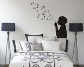 Boy Blowing Music Notes Wall Decal Sticker Bubbles Nursery Kid Room Girl Baby