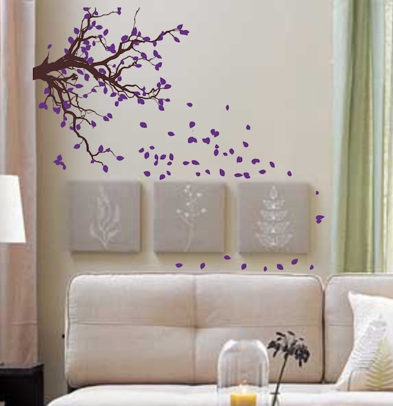 Autumn Tree Branch with Falling Leaves Decal Sticker Wall Art Graphic Nature Cute Seasons