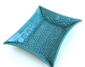 wonderful festive  hand built porcelain tray  ...   teal