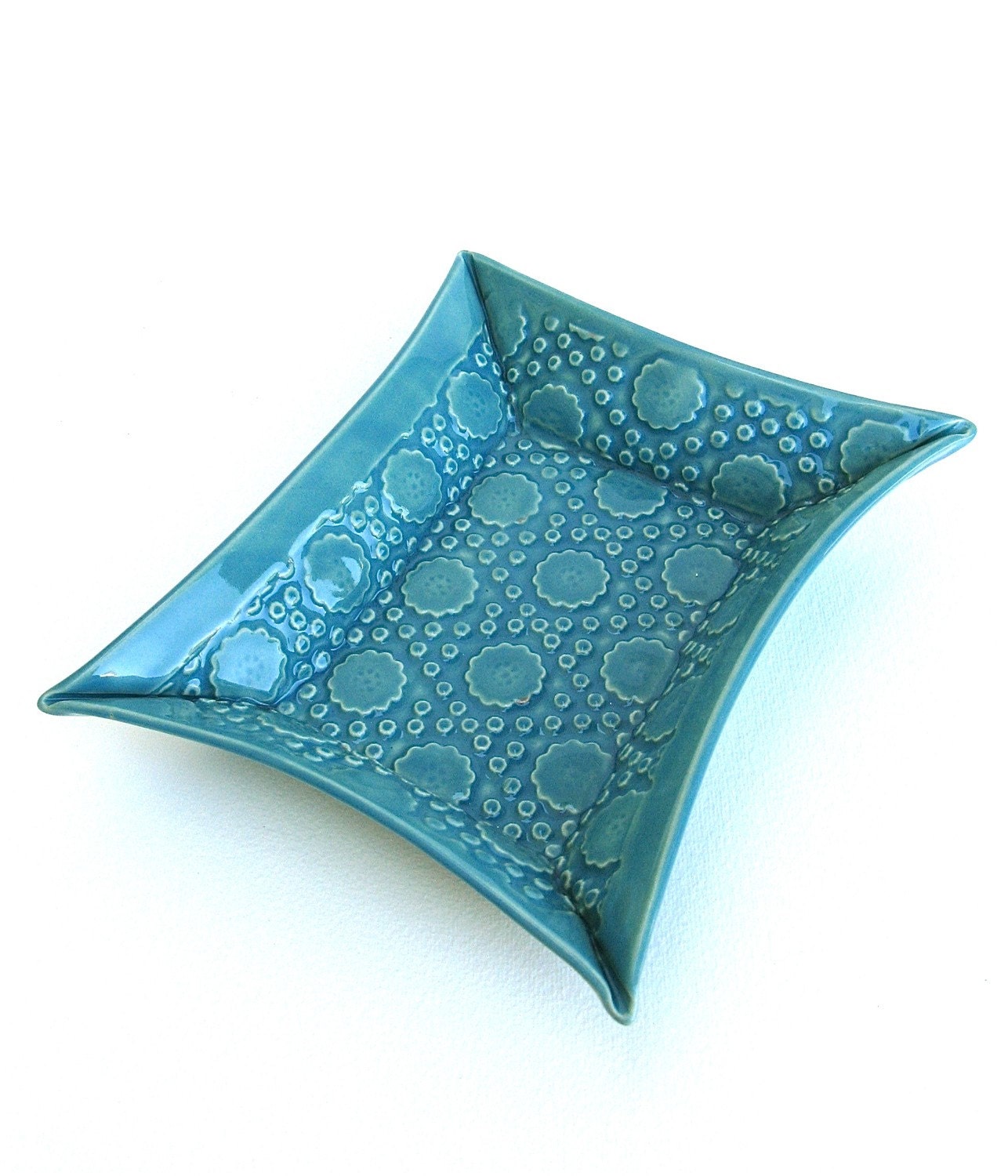 wonderful festive hand built porcelain tray ... teal