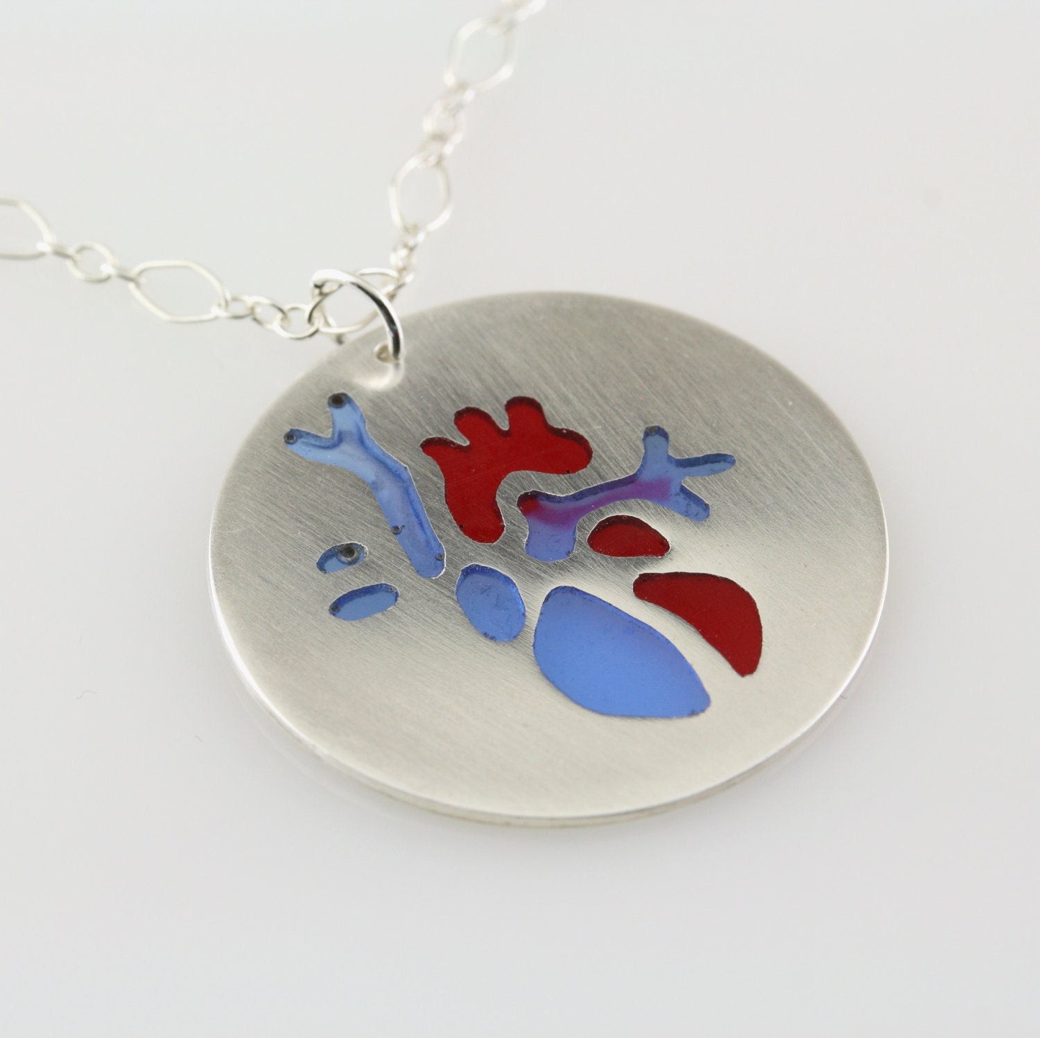 Anatomical Heart Silver and Resin Necklace Shiny