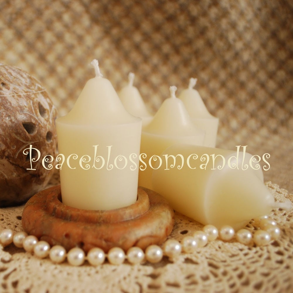 Natural Pure Beeswax Large Votive Candles Set of 6 in WHITE