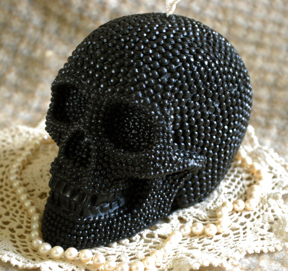 Beeswax Candle BIG Skull Shaped Candle in Black