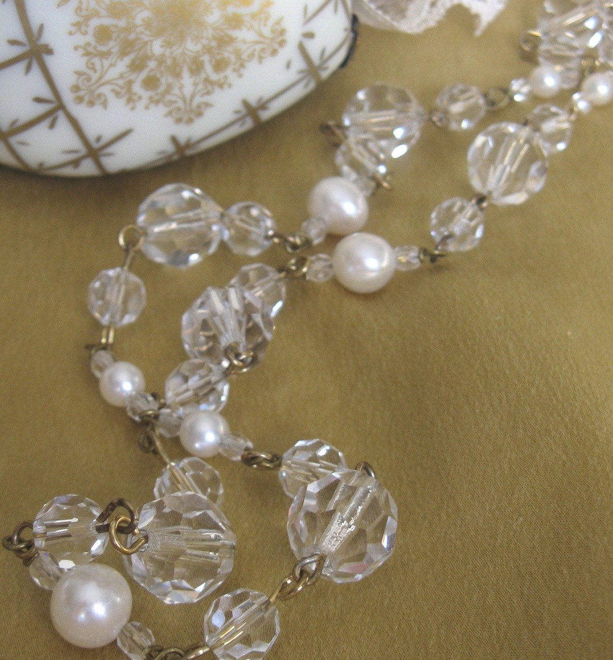 SALE Handmade Cultured Pearl and Crystal Necklace, Vintage Crystals, Pearl Jewelry, Crystal Jewelry, Wedding Jewelry,Vintage Jewelry, 9136