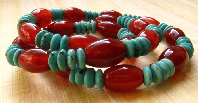 Turquoise and Red Agate Necklace - Afghan Breeze