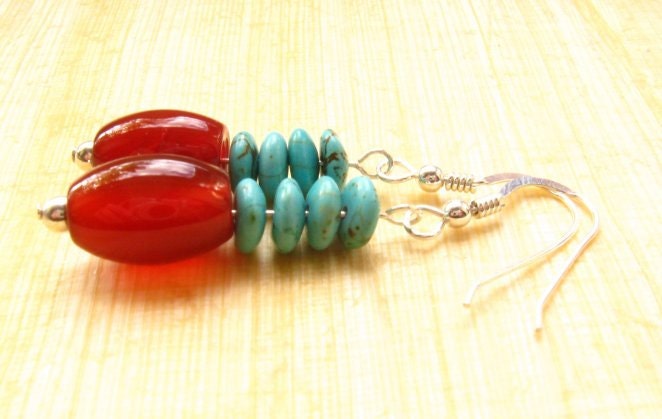 Turquoise and Red Agate Earrings - Afghan Breeze
