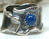 Lapis Ring, Sterling Silver Ruffled Edges