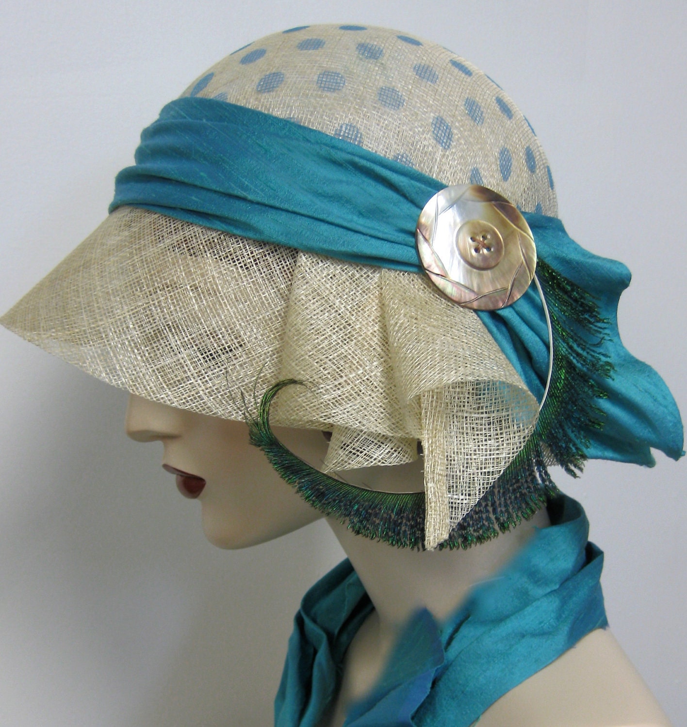 1920's Turquoise Polka Dot Cloche