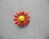 Copper  Orange and Yellow Daisy Enameled Fower Brooch