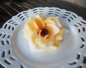 Yellow Rose Flower Hair Clip with Vintage Button Center