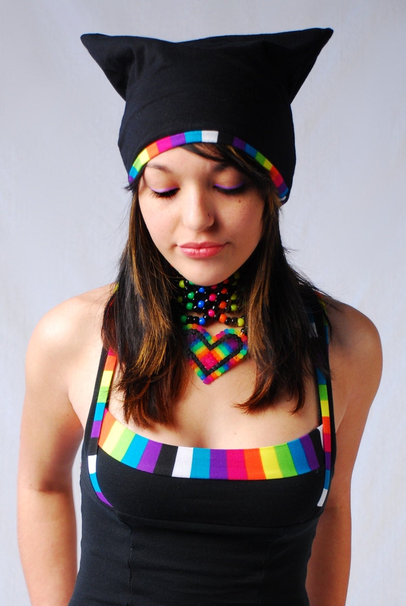 Rainbow Pixel Kitty Hat - Small/Medium - by Ascended Threads