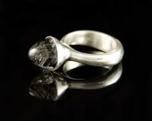 Luna Ring with Tourmalinated Quartz in Sterling Silver, High Bullet Cabochon Gemstone Ring