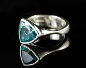 Ice Tetra Sterling Silver Ring with Teal Blue Topaz Gemstone Ring