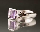 Purple Amethyst Fold Ring Sterling Silver  Step Cut Gemstone Ring