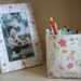 Mini Fabric Basket - Natural Color Cotton Canvas and Sweet Little Kitty Pattern Linen - Pink