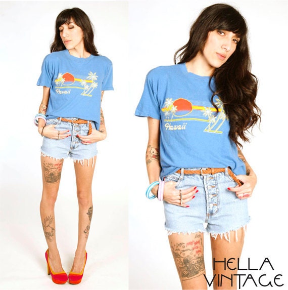 80's Blue Hawaii Tee S/M Vintage Surfer Sunset Hawaii T-Shirt
