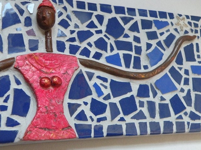 Mixed Media Mosaic Relief  ceramic and upcycled plates