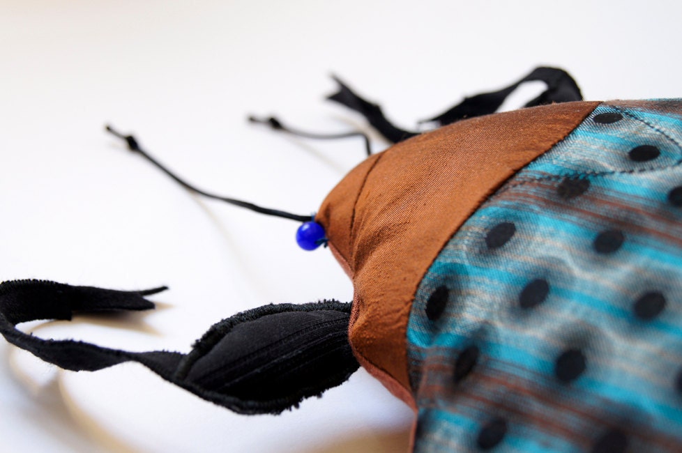 Fabric Jewel Beetle Soft Sculpture / Coleoptera / Blue / Made to Order