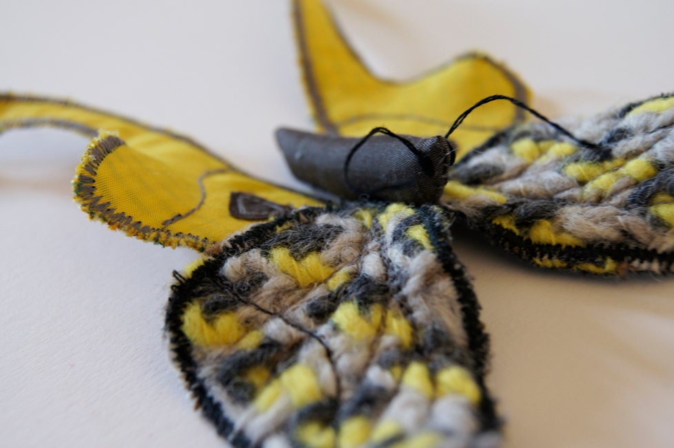 Fabric Moth Brooch / Tailed Saturniid / Vintage Wool and Satin / Last One in This Color