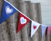 GIRL'S SHABBY CHIC Bunting Banner Red Blue Heart Applique Fabric ideal for Room Decor Party Celebration or Photo prop Custom Made to order Il_170x135