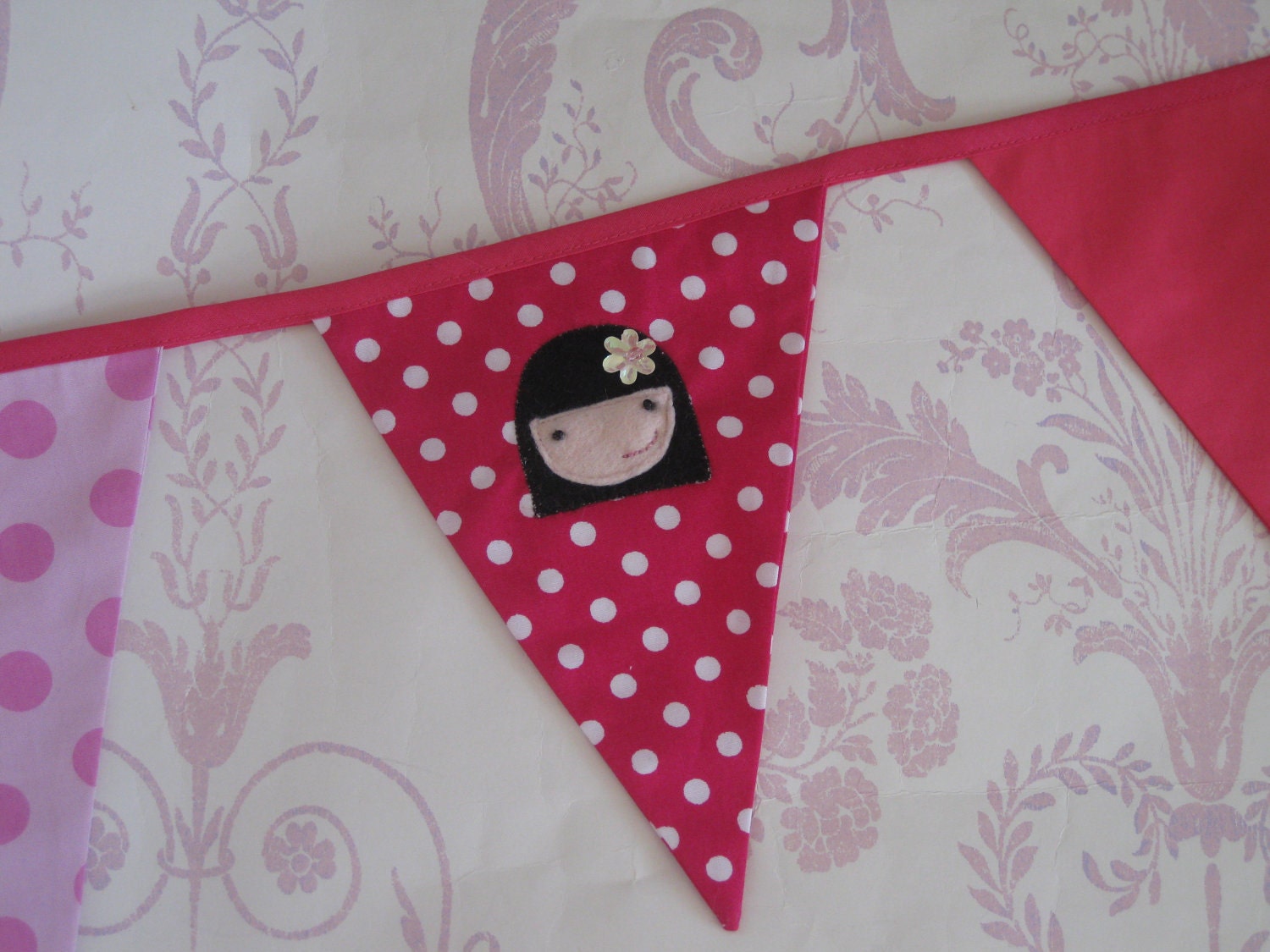 LITTLE GIRLS Banner Bunting Handmade Pink Polka Dot Fabric ideal for a Birthday Party or Celebration or Photo prop Custom Made to order Il_170x135