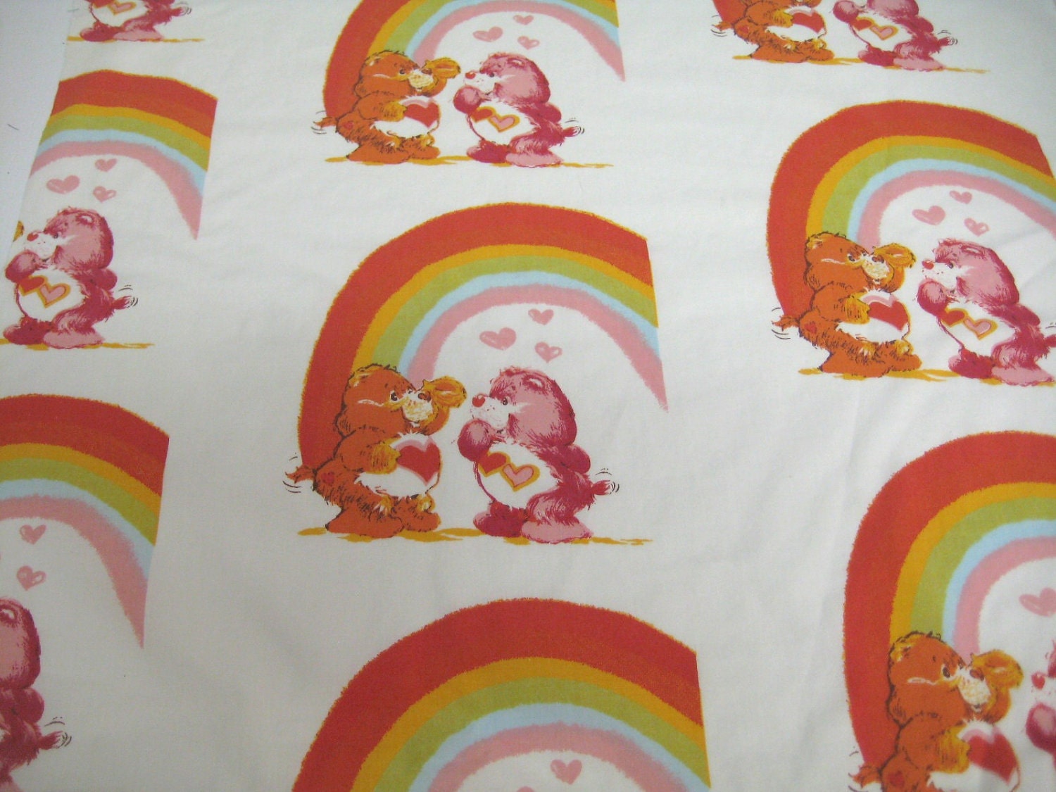 Care Bears - Tender Heart and Love A Lot  - Vintage Bed Sheet Fat Quarter