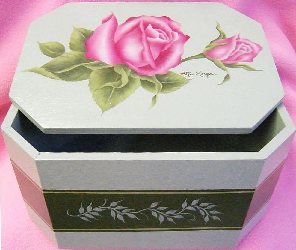 Trinket Box With Pink Roses - FREE SHIPPING