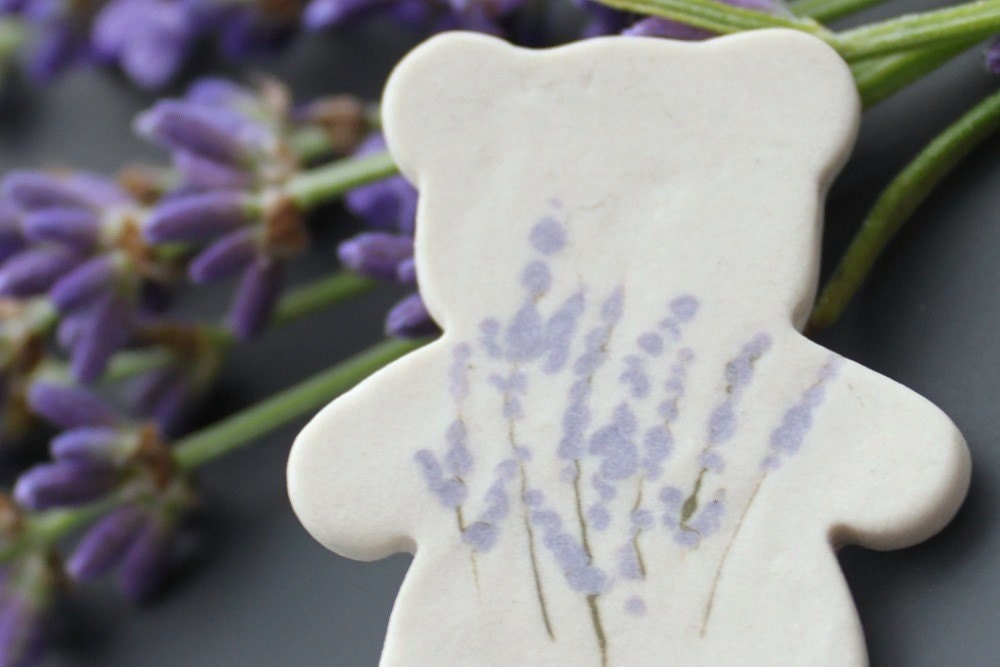 Ceramic Teddy Bear Brooch - Beary Lavender