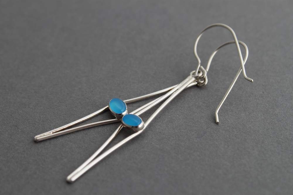 Sterling Blue Agate Earrings - Cats Eyes