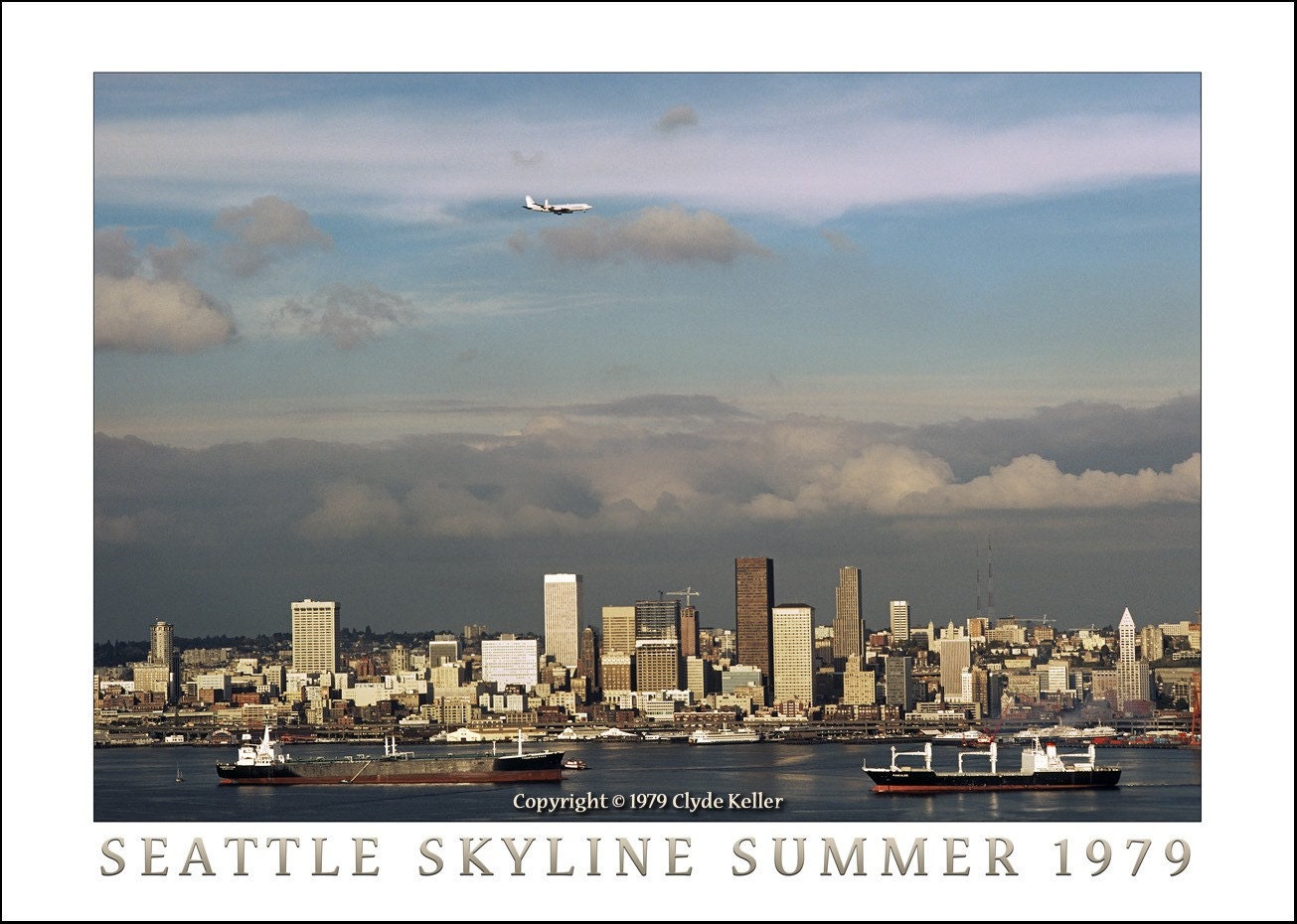 OLD SEATTLE SKYLINE, Eliot Bay 1979, Clyde Keller photo, art print, signed