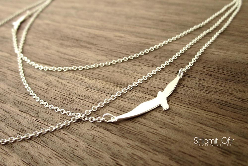 Three Layered Flying Birds Necklace in Silver