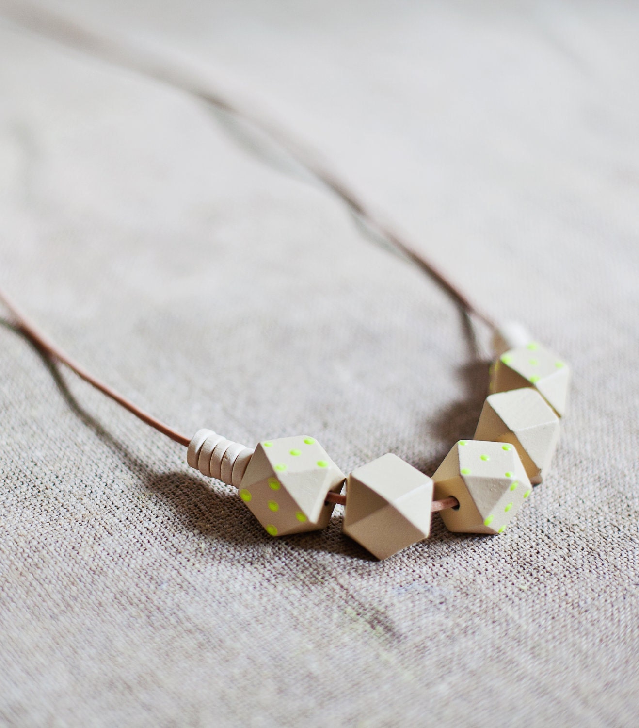 Wooden Boho Necklace / Beige - Neon Necklace / Tribal Necklace