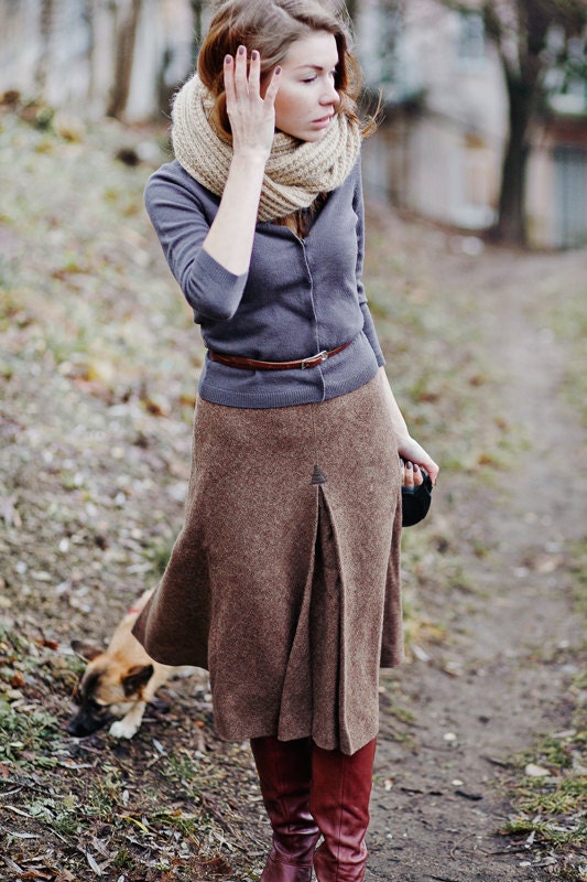 1960's Style Vintage High Waist Skirt in Brown