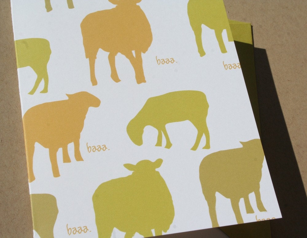 Chartreuse Sheep Note Cards, Set of 8