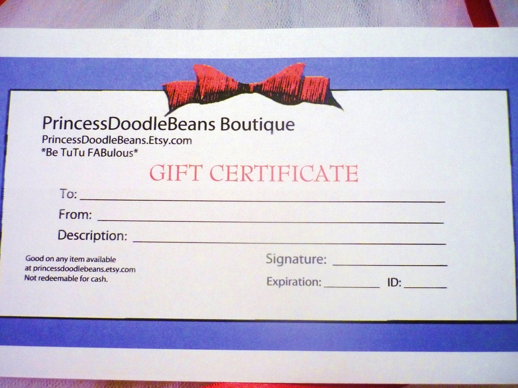 PrincessDoodleBeans Boutique Gift Certificate - any amount - Perfect for Holidays, Birthdays, Weddings, Bridal Shower, Special Events