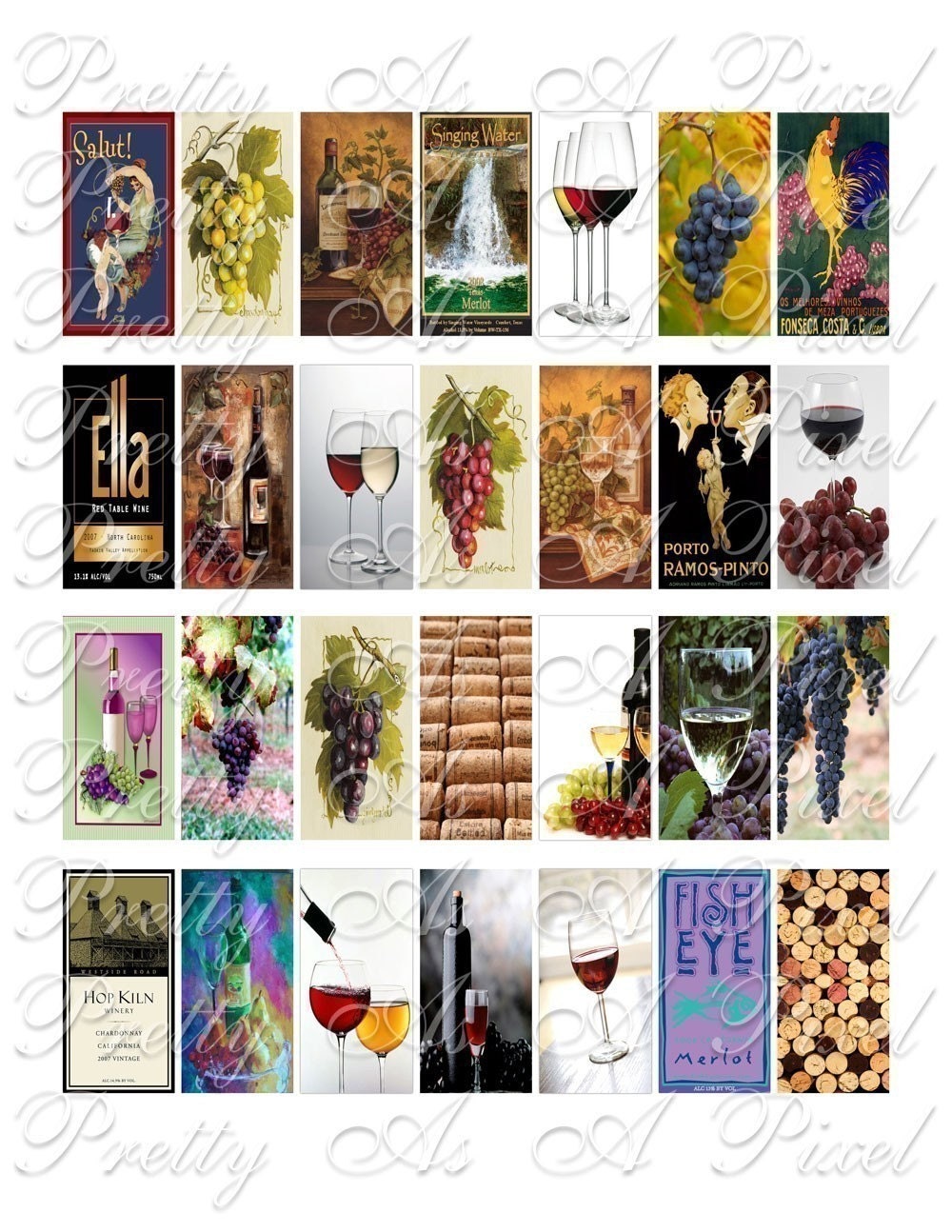 Wine - Domino Size 1 x 2 inch - INSTANT DOWNLOAD - Digital Collage Sheet