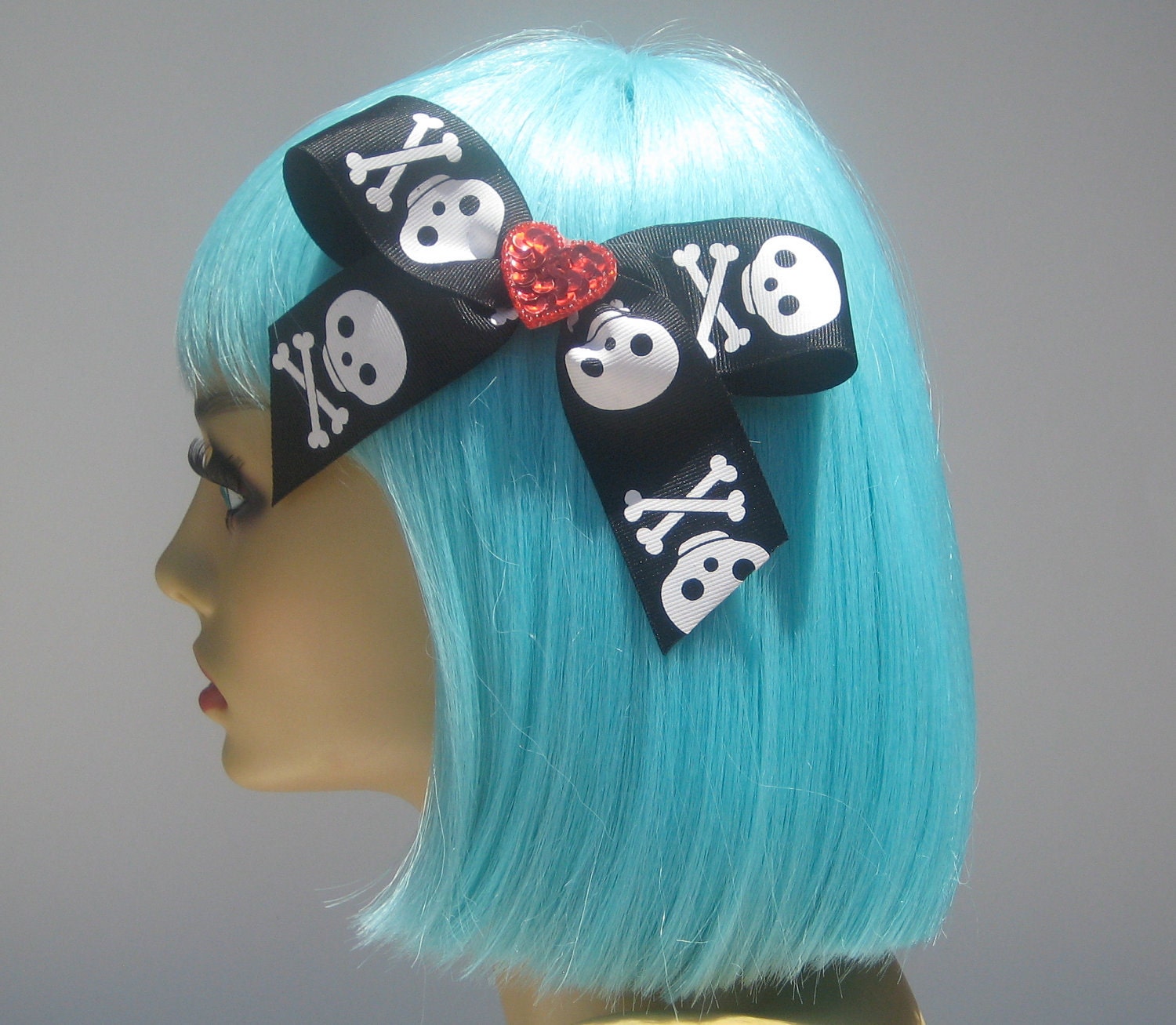Skull Hair Bow Sequins Party Rockabilly Psychobilly Punk