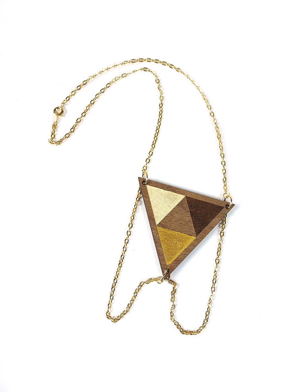 NEW COLORS  UTA - Laser cut, walnut, triangle necklace, gold & cream