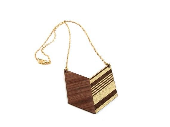 ARIZ - Laser cut walnut necklace, gold