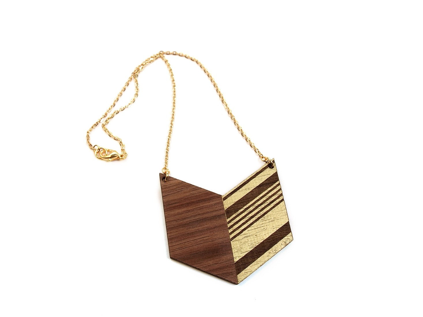 ARIZ - Laser cut walnut necklace, gold