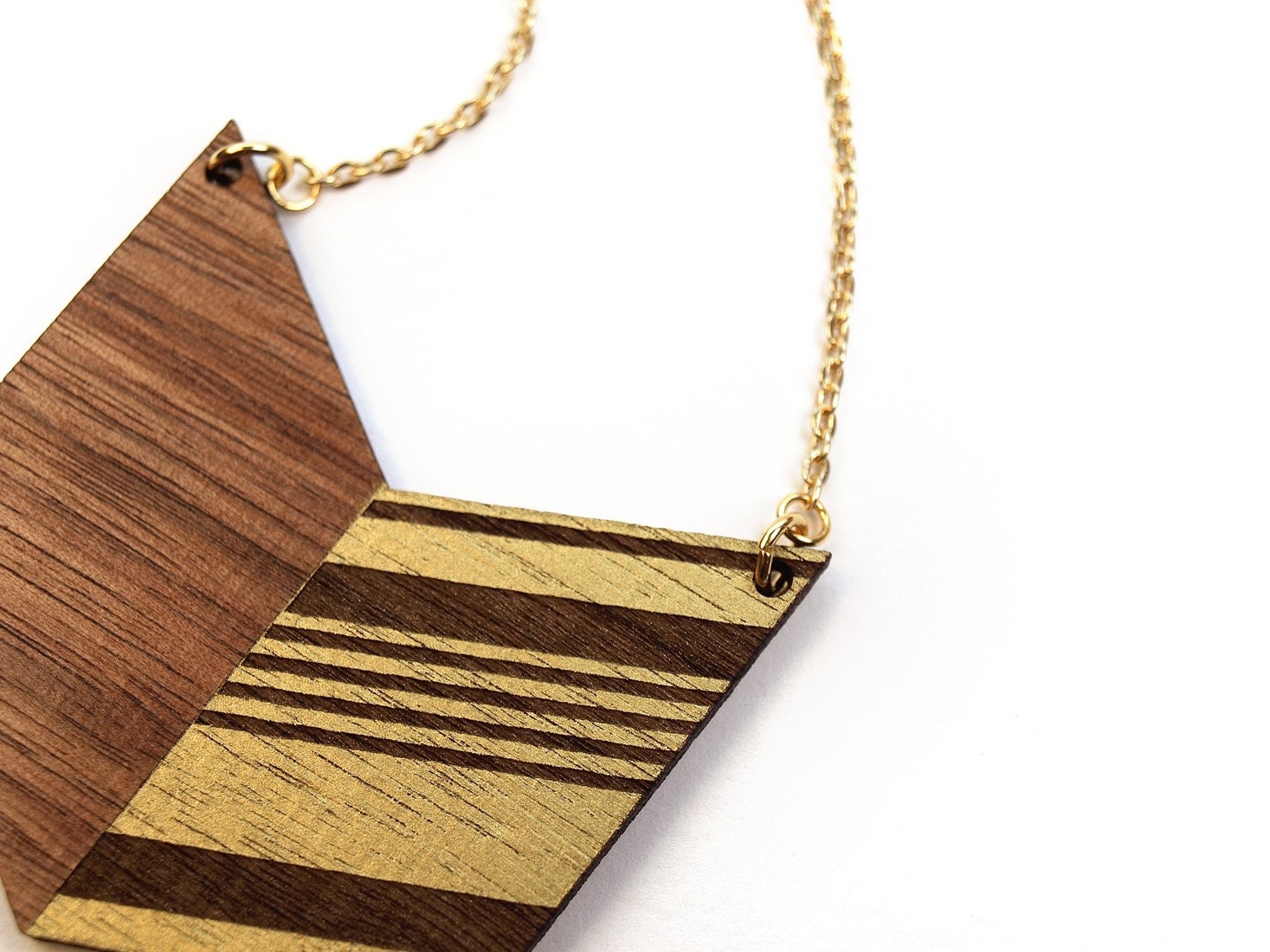 ARIZ - Laser cut walnut necklace, gold
