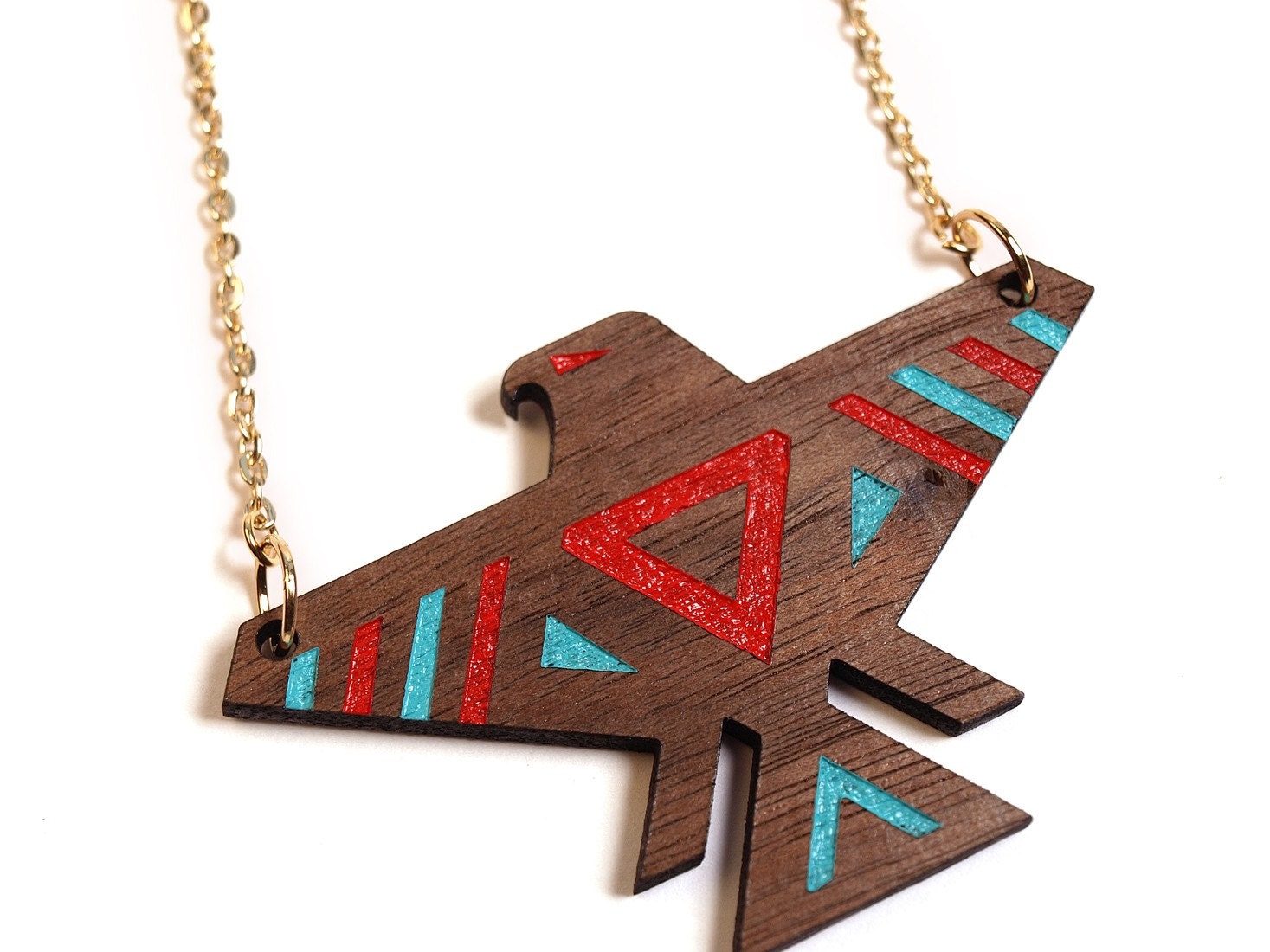 T-BIRD - Laser cut, walnut, thunderbird necklace, color